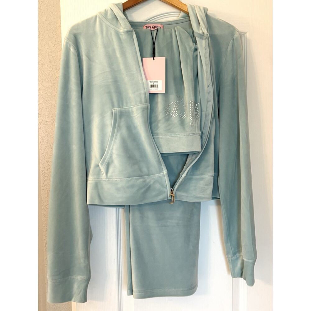 Juicy Couture Tracksuit Size XL Pastel Turquoise Blue Hoodie Pants Set NWT